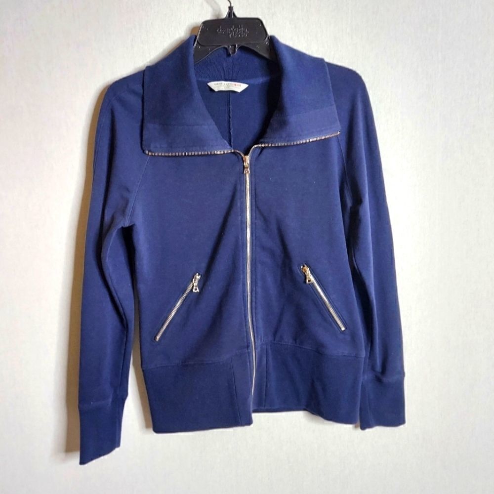 Boston Proper Sport full zip Blue Fold Down Collar Sz Sm